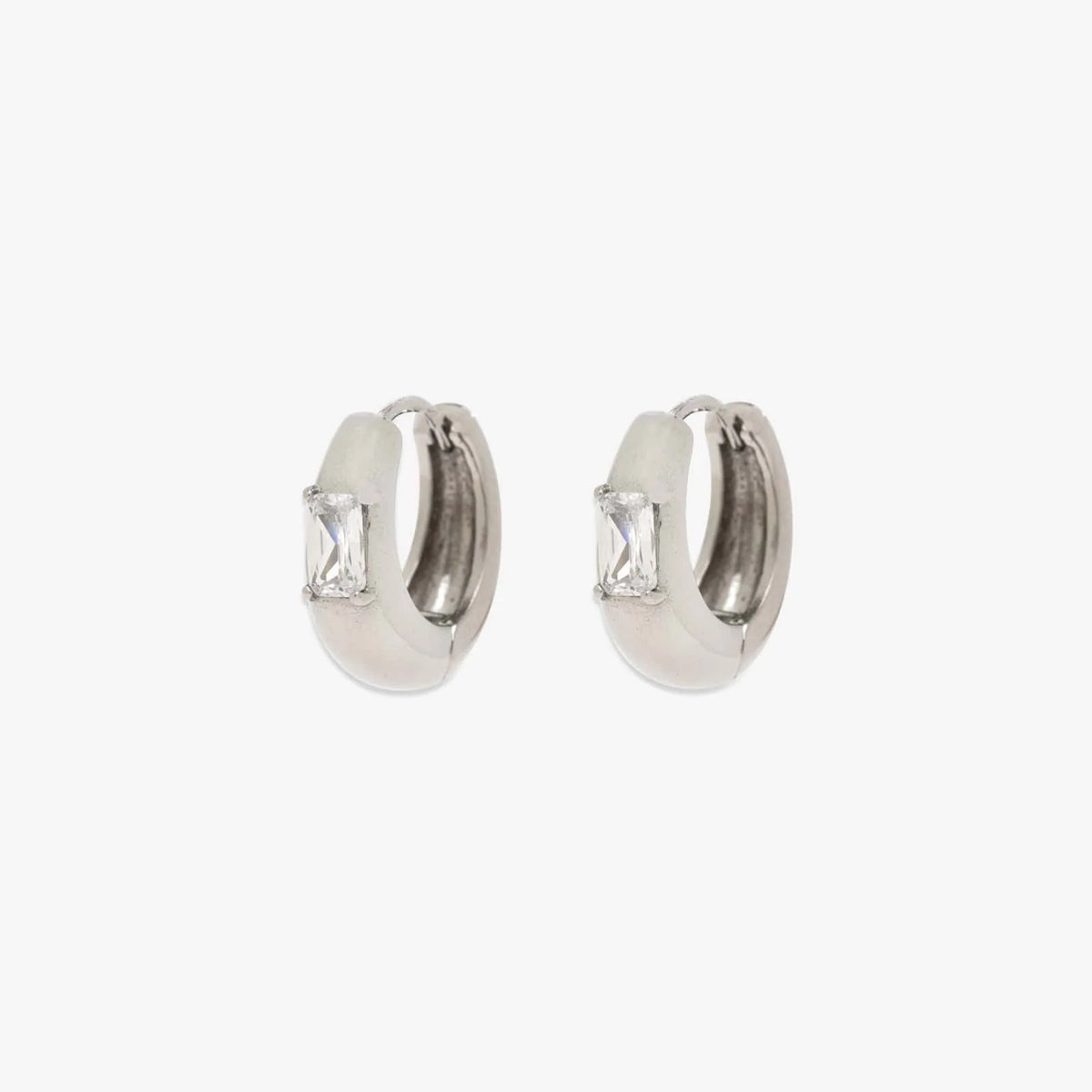 Dome With Stone Hoop Earrings