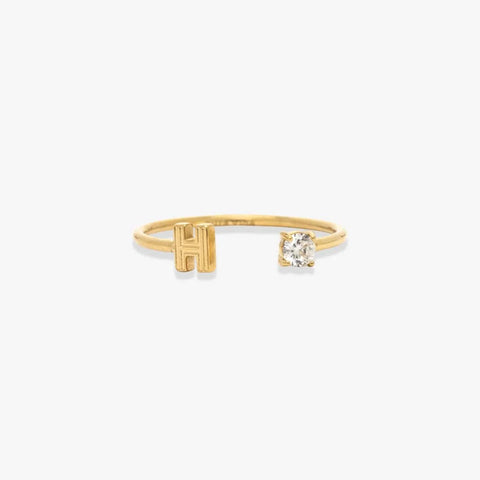 Initial Stone Open Ring